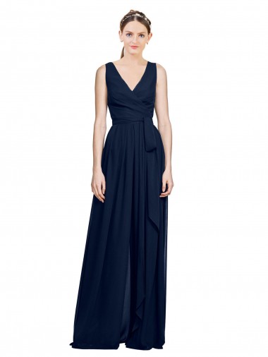 V-Neck Ruched Chiffon Bridesmaid Dress with Waistband Brisbane