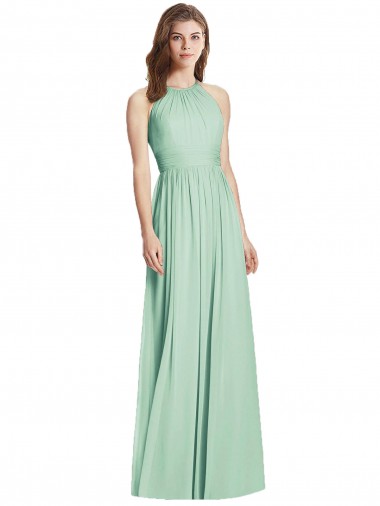 Cutout Open Back Shirred Halter Maxi Bridesmaid Dress Brisbane