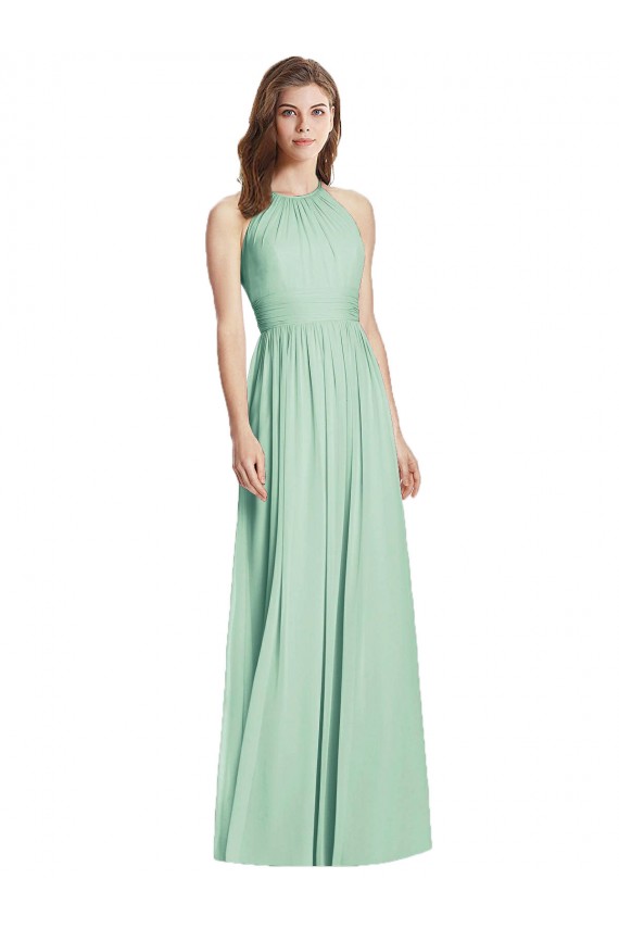 Cutout Open Back Shirred Halter Maxi Bridesmaid Dress Brisbane