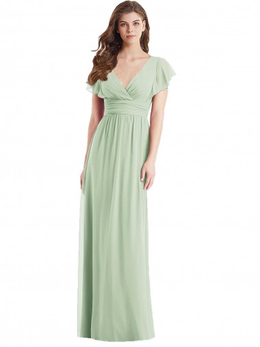 Flutter Sleeves Draped Wrap V-Neck Chiffon Bridesmaid Dress Brisbane