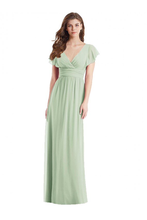 Flutter Sleeves Draped Wrap V-Neck Chiffon Bridesmaid Dress Brisbane
