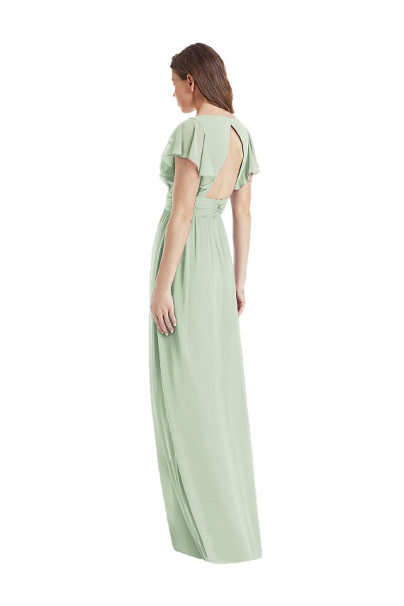 Flutter Sleeves Draped Wrap V-Neck Chiffon Bridesmaid Dress Brisbane