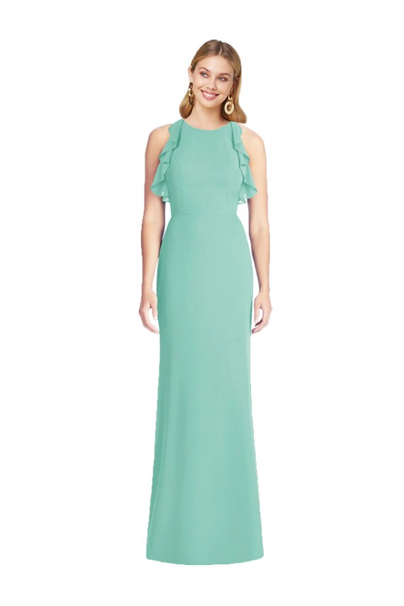 Jewel Neck Mermaid Open Back Chiffon Bridesmaid Dress Brisbane