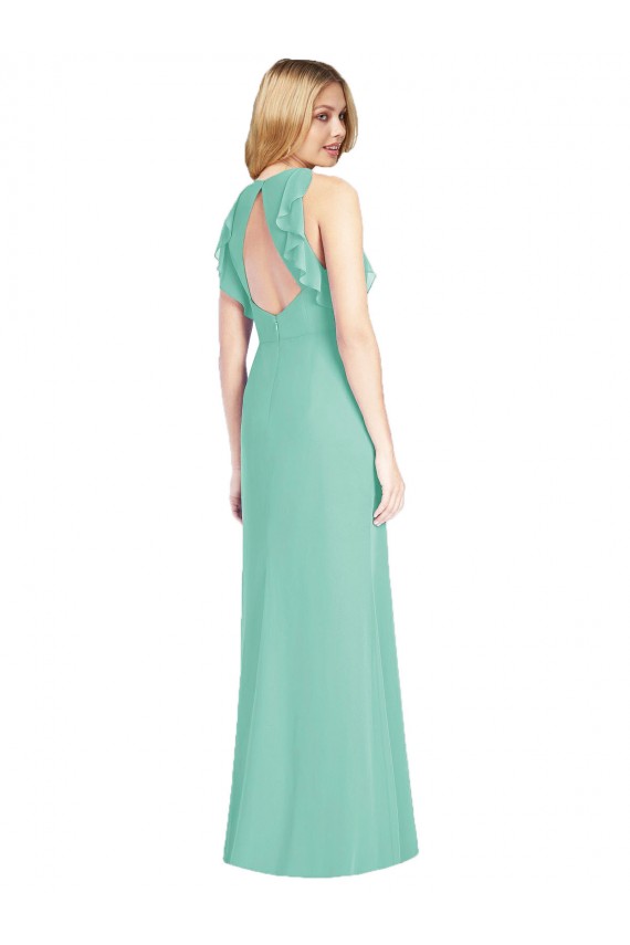 Jewel Neck Mermaid Open Back Chiffon Bridesmaid Dress Brisbane