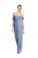Full Length Draped Off the Shoulder Maxi Bridesmaid Dress with Shirred Streamer Brisbane