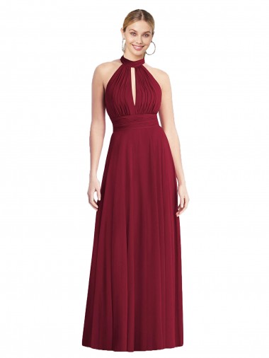 High-Neck Open Back Shirred Halter Maxi Bridesmaid Dress Brisbane