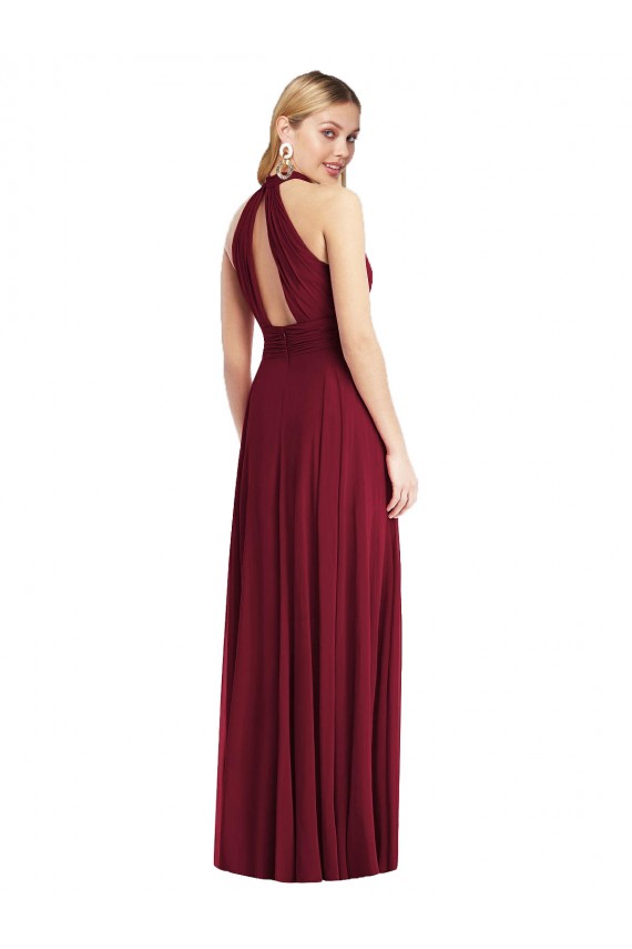 High-Neck Open Back Shirred Halter Maxi Bridesmaid Dress Brisbane