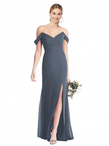 Off the Shoulder Criss Cross Bodice Trumpet Chiffon Bridesmaid Dress Brisbane