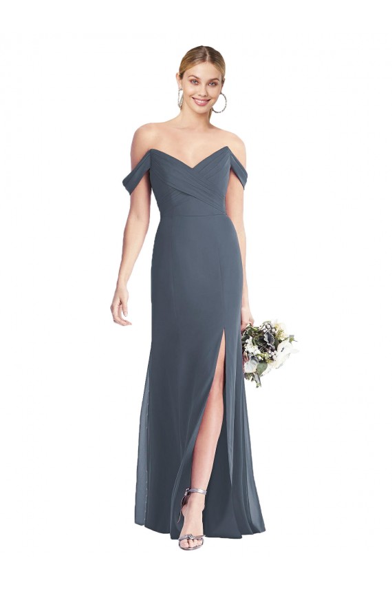 Off the Shoulder Criss Cross Bodice Trumpet Chiffon Bridesmaid Dress Brisbane