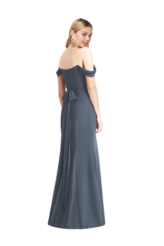 Off the Shoulder Criss Cross Bodice Trumpet Chiffon Bridesmaid Dress Brisbane
