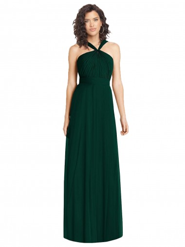 Draped Halter Neck Long Chiffon Bridesmaid Dress with Low Back Brisbane