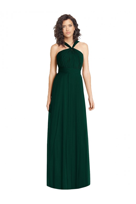 Draped Halter Neck Long Chiffon Bridesmaid Dress with Low Back Brisbane
