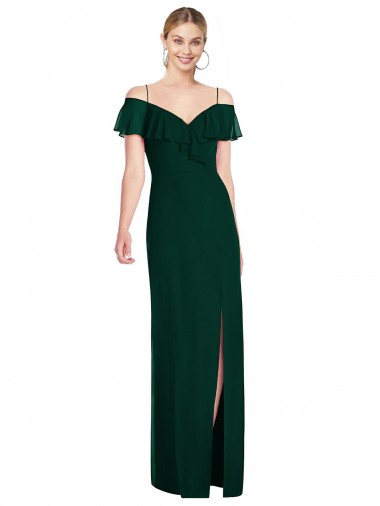 Ruffled Cold-Shoulder Maxi Chiffon Bridesmaid Dress Brisbane