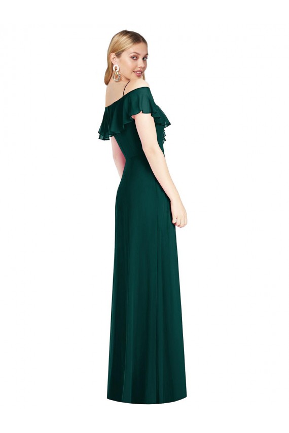 Ruffled Cold-Shoulder Maxi Chiffon Bridesmaid Dress Brisbane