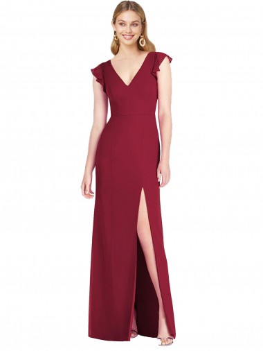 Ruffled Sleeves Mermaid Chiffon Bridesmaid Dress with Front Slit Brisbane
