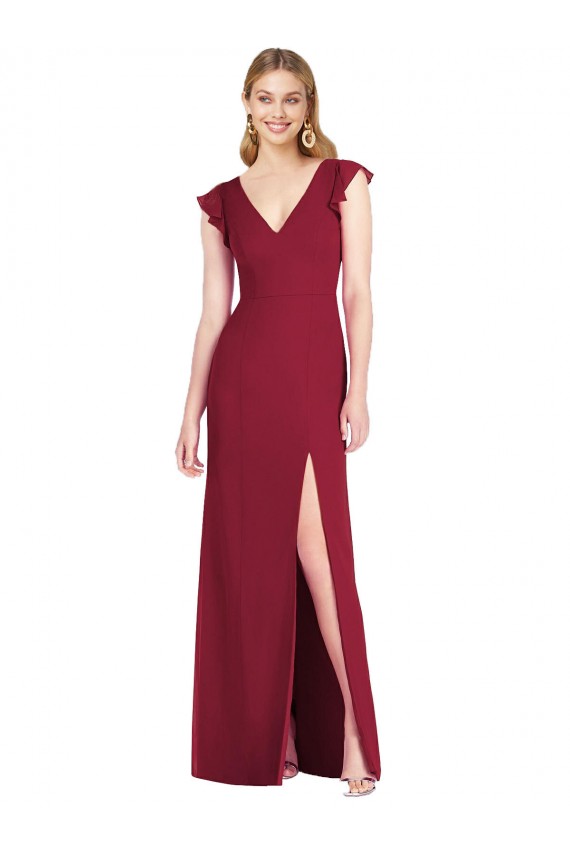 Ruffled Sleeves Mermaid Chiffon Bridesmaid Dress with Front Slit Brisbane