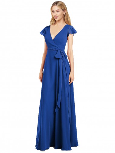 Flutter Sleeves Faux Wrap Chiffon Bridesmaid Dress Brisbane