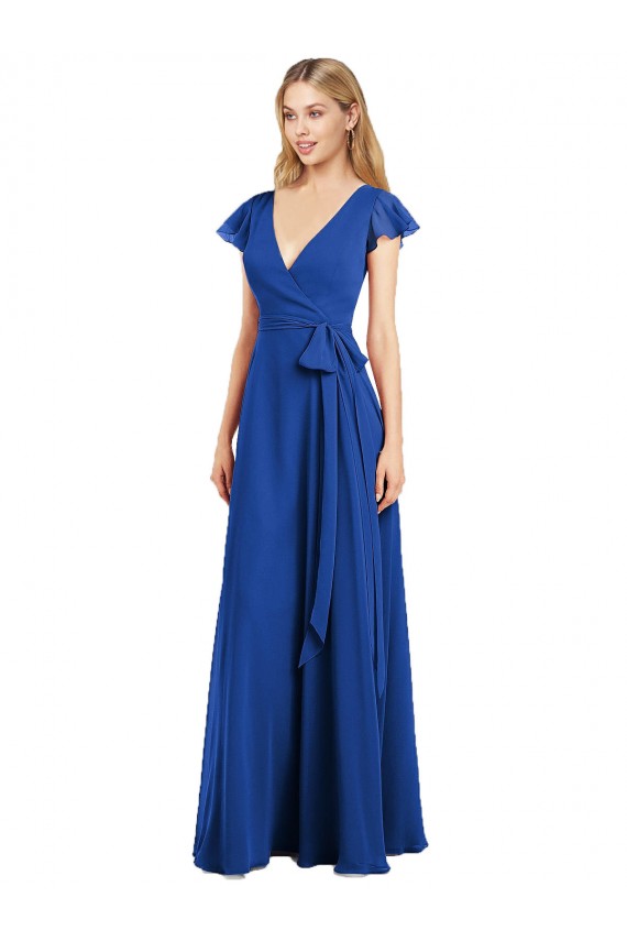 Flutter Sleeves Faux Wrap Chiffon Bridesmaid Dress Brisbane
