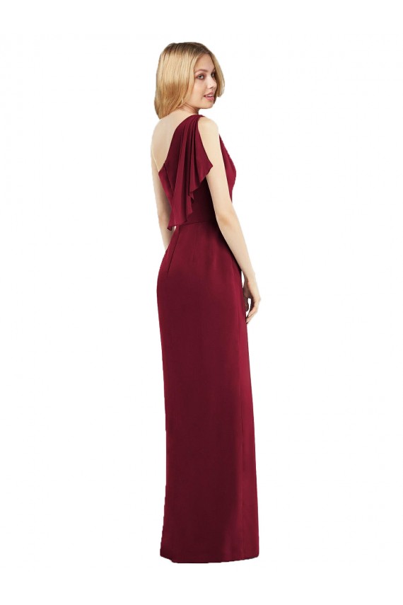 One Shoulder Chiffon Bridesmaid Dress with Draped Front Slit Brisbane
