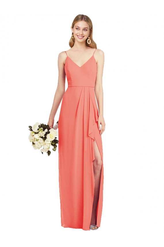 Spaghetti Strap Draped Skirt Chiffon Bridesmaid Dress with Front Slit Brisbane
