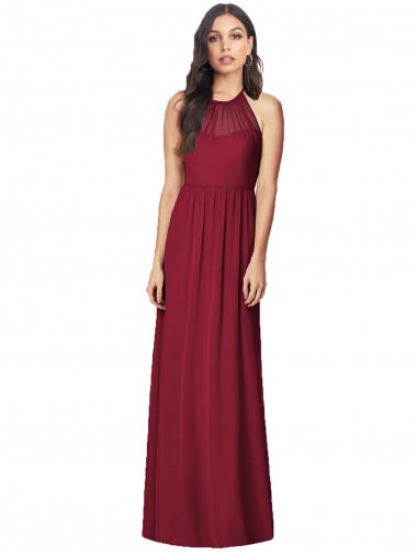 Halter Neck Full-Length Shirred Chiffon Bridesmaid Dress Brisbane