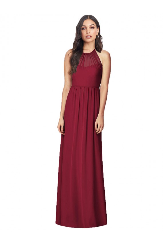 Halter Neck Full-Length Shirred Chiffon Bridesmaid Dress Brisbane