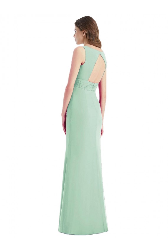 Sleek Open Back Chiffon V-Neck Bridesmaid Dress Brisbane