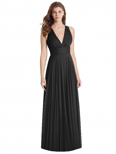 Full Length V-Neck Chiffon Bridesmaid Dress with Wide Criss Cross Straps Brisbane
