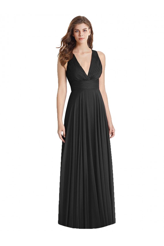 Full Length V-Neck Chiffon Bridesmaid Dress with Wide Criss Cross Straps Brisbane