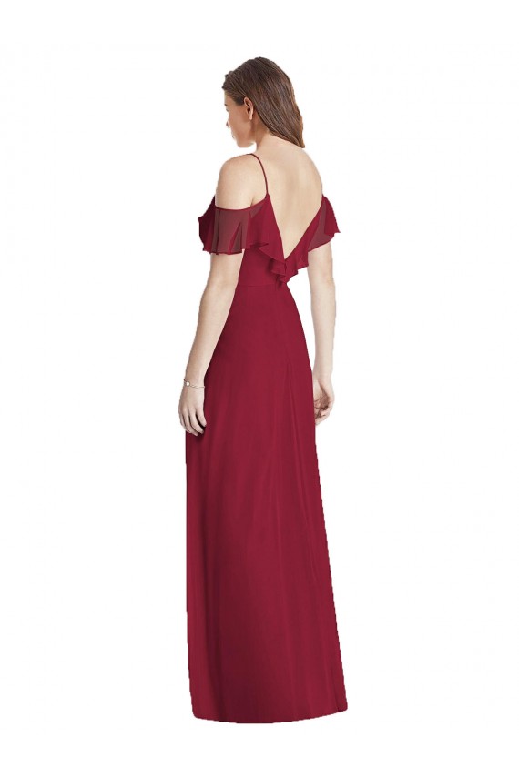 Ruffled Cold-Shoulder Chiffon Maxi Bridesmaid Dress Brisbane