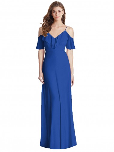Ruffled Cold-Shoulder Chiffon Maxi Bridesmaid Dress Brisbane
