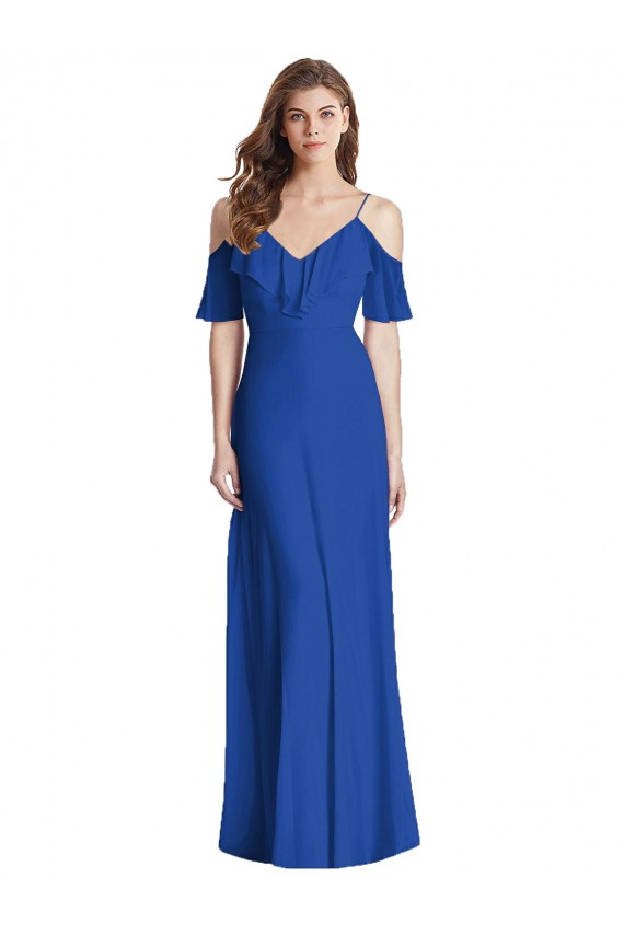 Ruffled Cold-Shoulder Chiffon Maxi Bridesmaid Dress Brisbane