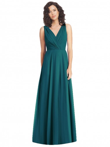 Draped V-Neck Long Sleeveless Chiffon Bridesmaid Dress Brisbane