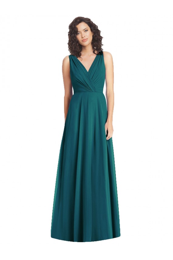 Draped V-Neck Long Sleeveless Chiffon Bridesmaid Dress Brisbane