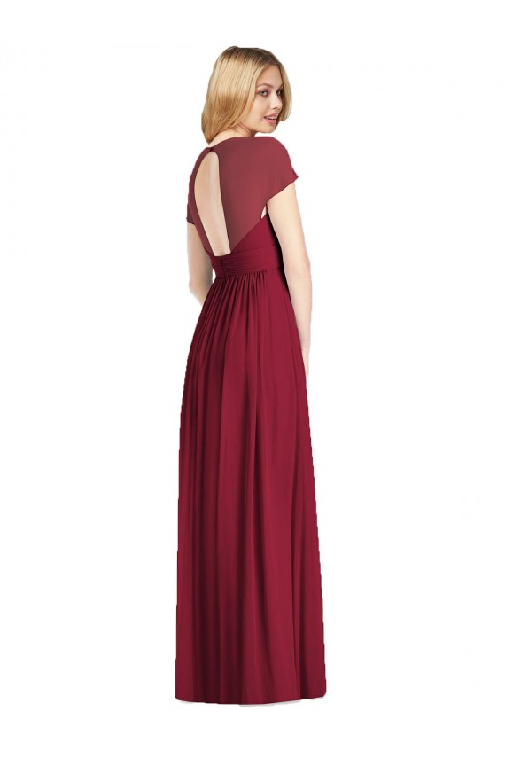V-Neck Cap Sleeves Sheer Back Chiffon Bridesmaid Dress Brisbane