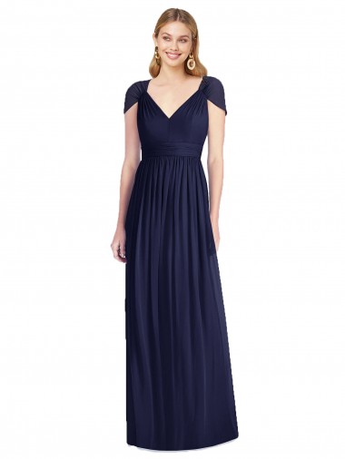 V-Neck Cap Sleeves Sheer Back Chiffon Bridesmaid Dress Brisbane