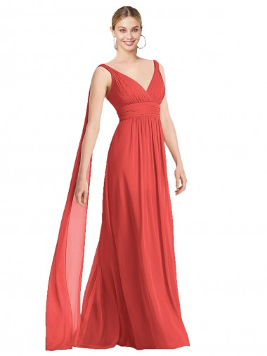 Full-Length V-Neck Chiffon Bridesmaid Dress Streamers Back Brisbane