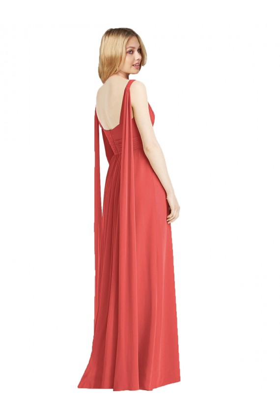 Full-Length V-Neck Chiffon Bridesmaid Dress Streamers Back Brisbane