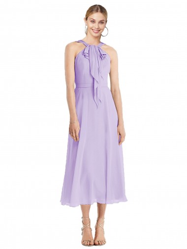 Midi Length Halter Plunging V-Back Chiffon Bridesmaid Dress / Cocktail Dress Brisbane