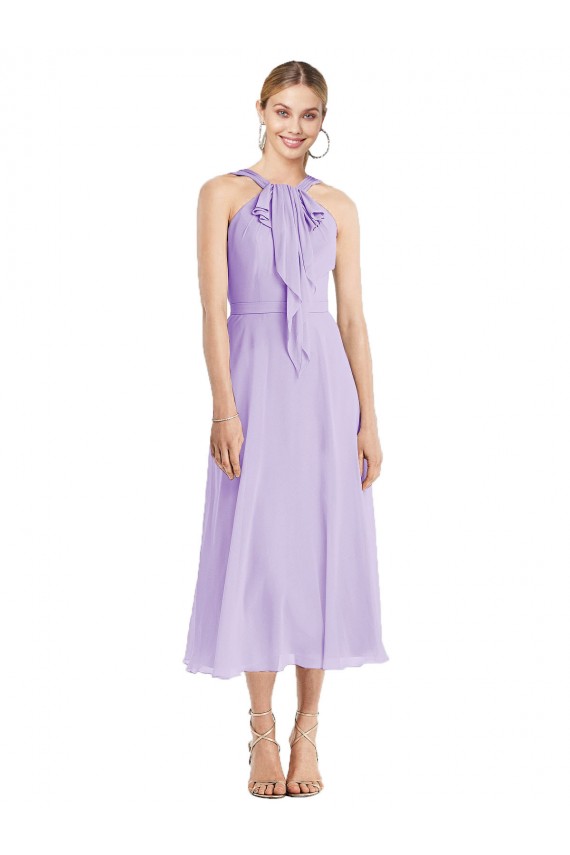 Midi Length Halter Plunging V-Back Chiffon Bridesmaid Dress / Cocktail Dress Brisbane
