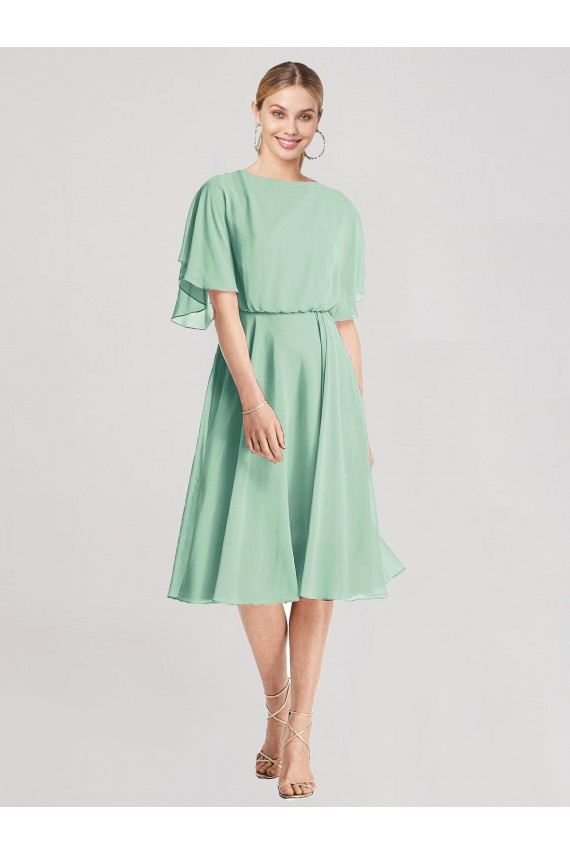 Open Back Flutter Sleeves Cocktail Length Chiffon Bridesmaid Dress Brisbane