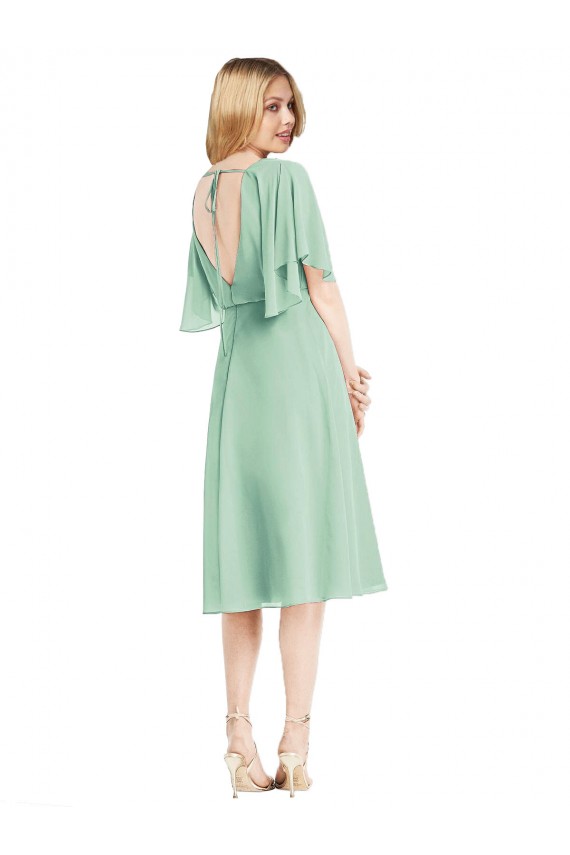 Open Back Flutter Sleeves Cocktail Length Chiffon Bridesmaid Dress Brisbane