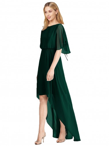 Plunging V Back Flutter Sleeves Cocktail Length Chiffon Bridesmaid Dress Brisbane