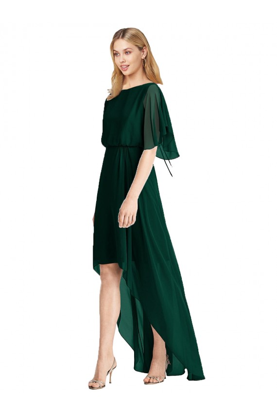 Plunging V Back Flutter Sleeves Cocktail Length Chiffon Bridesmaid Dress Brisbane