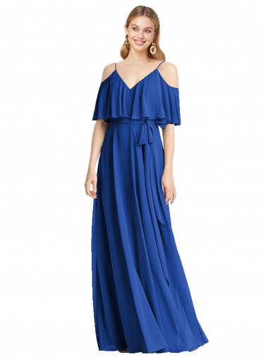 Spaghetti Straps V-Neck Chiffon Bridesmaid Dress with Sash Tie Brisbane