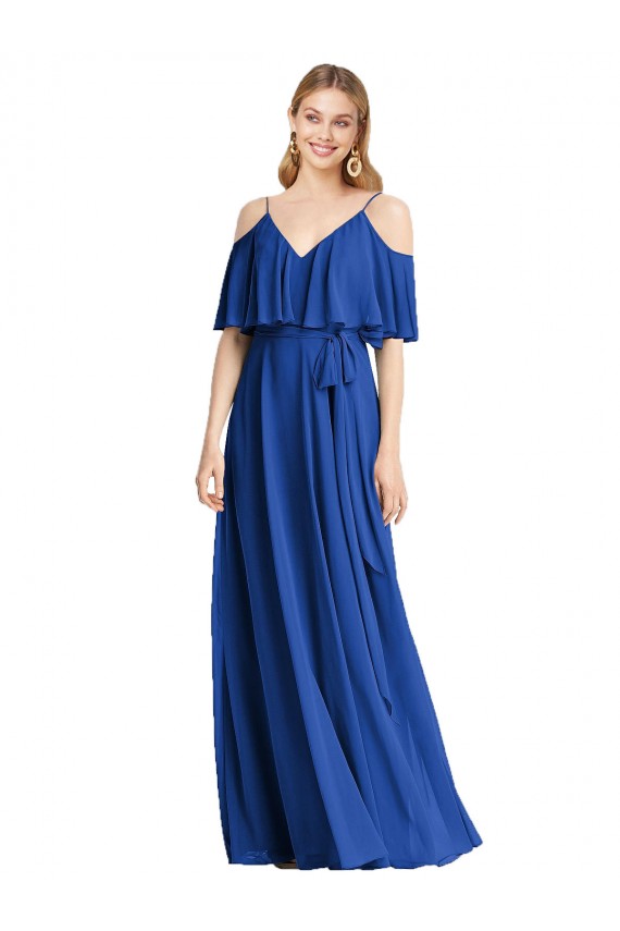 Spaghetti Straps V-Neck Chiffon Bridesmaid Dress with Sash Tie Brisbane