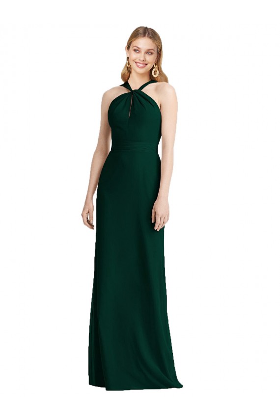 Sleek Full-Length Twist Halter Chiffon Bridesmaid Dress Brisbane