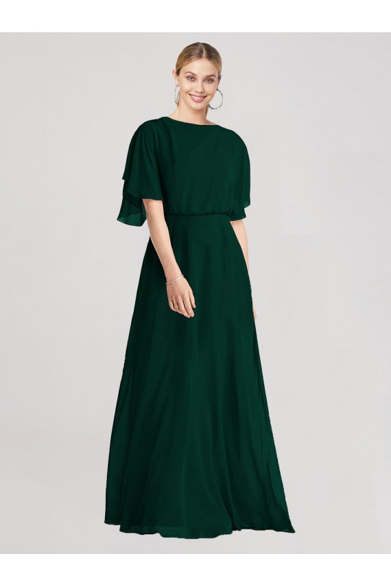 Full-Length Flutter Sleeves Plunging V Back Chiffon Bridesmaid Dress Brisbane