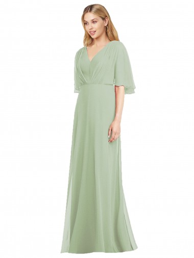 Full Length Lux Chiffon Flutter Sleeves Bridesmaid Dress Brisbane