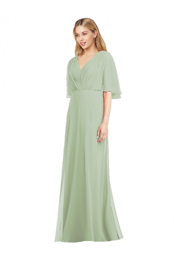 Full Length Lux Chiffon Flutter Sleeves Bridesmaid Dress Brisbane